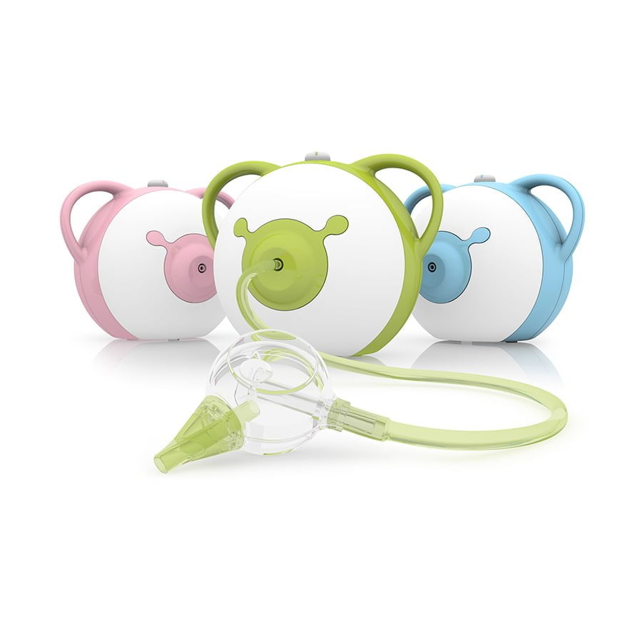 Nosiboo Pro Electric Nasal Aspirator in 3 colour versions: blue, green, pink, front view