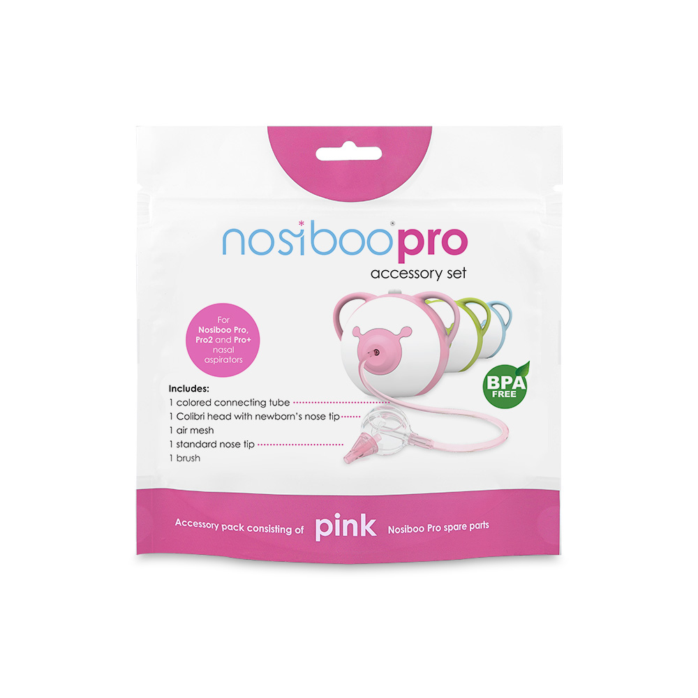 The package of the pink Nosiboo Pro Accessory Set.